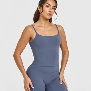 SoftMotion™ Strappy Mid Vest with Built in Bra Shelf | Granite Blue